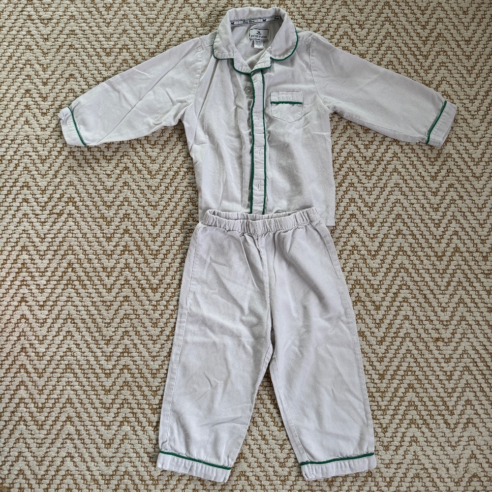 Petite Plume Pajama in size 3T, white with green piping